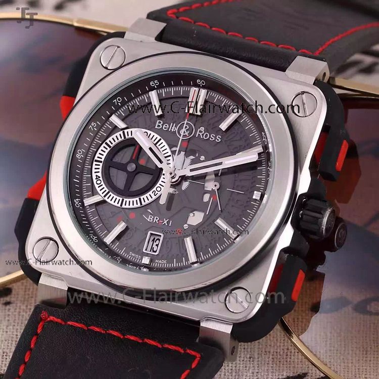 Bell and Ross SS Black Leather Band Replica Watch